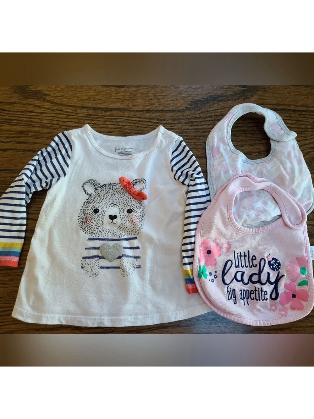 First Impressions Baby Girl Top + 2 Bibs Set